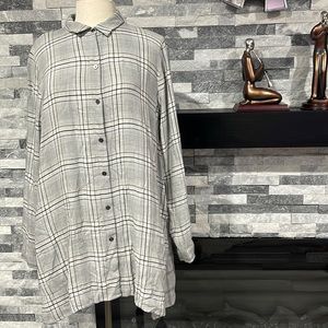 J.Jill Women Gray Long Sleeve Button-Down Shirt L